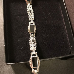Vintage Marcasite, Onyx, 825 silver link bracelet